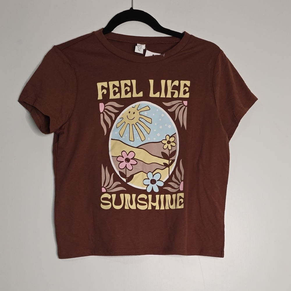 Source Unknown 'Feel Like Sunshine' Graphic Tee - Brown with Pastel Print